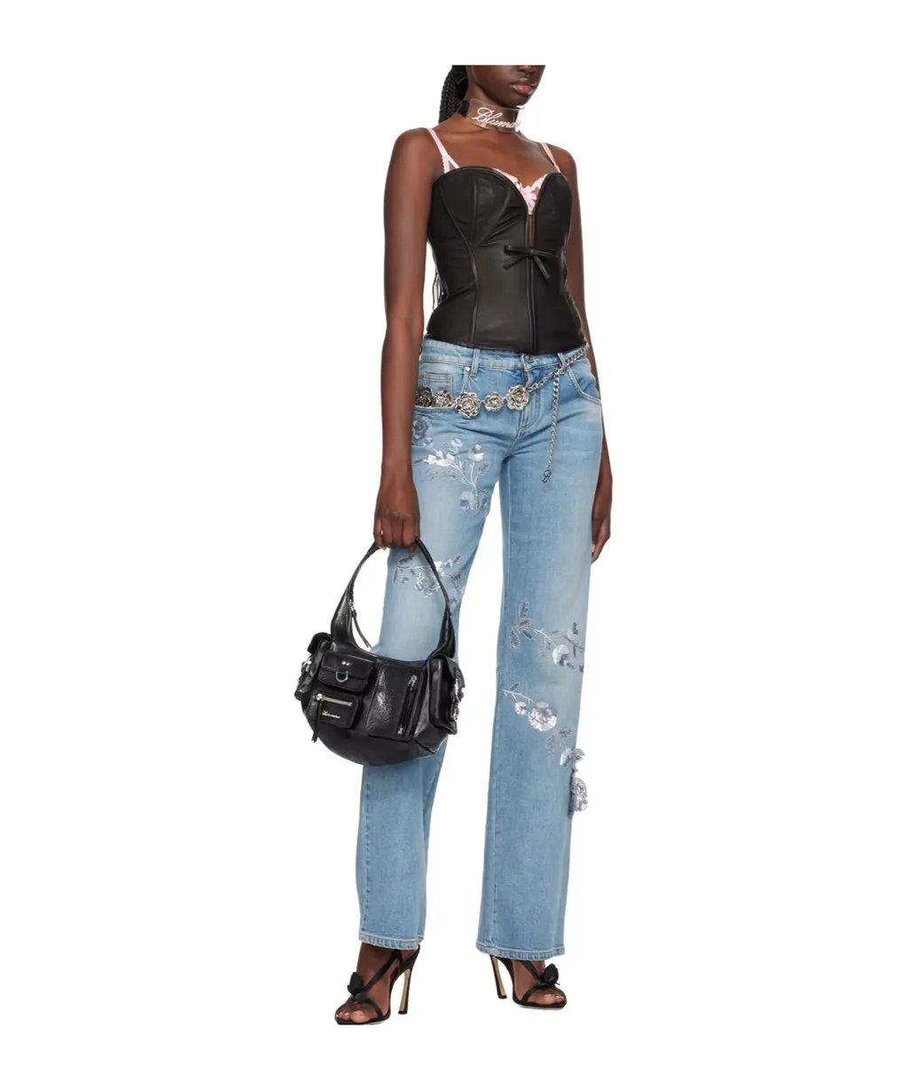 Sweetheart-Neck Leather Top