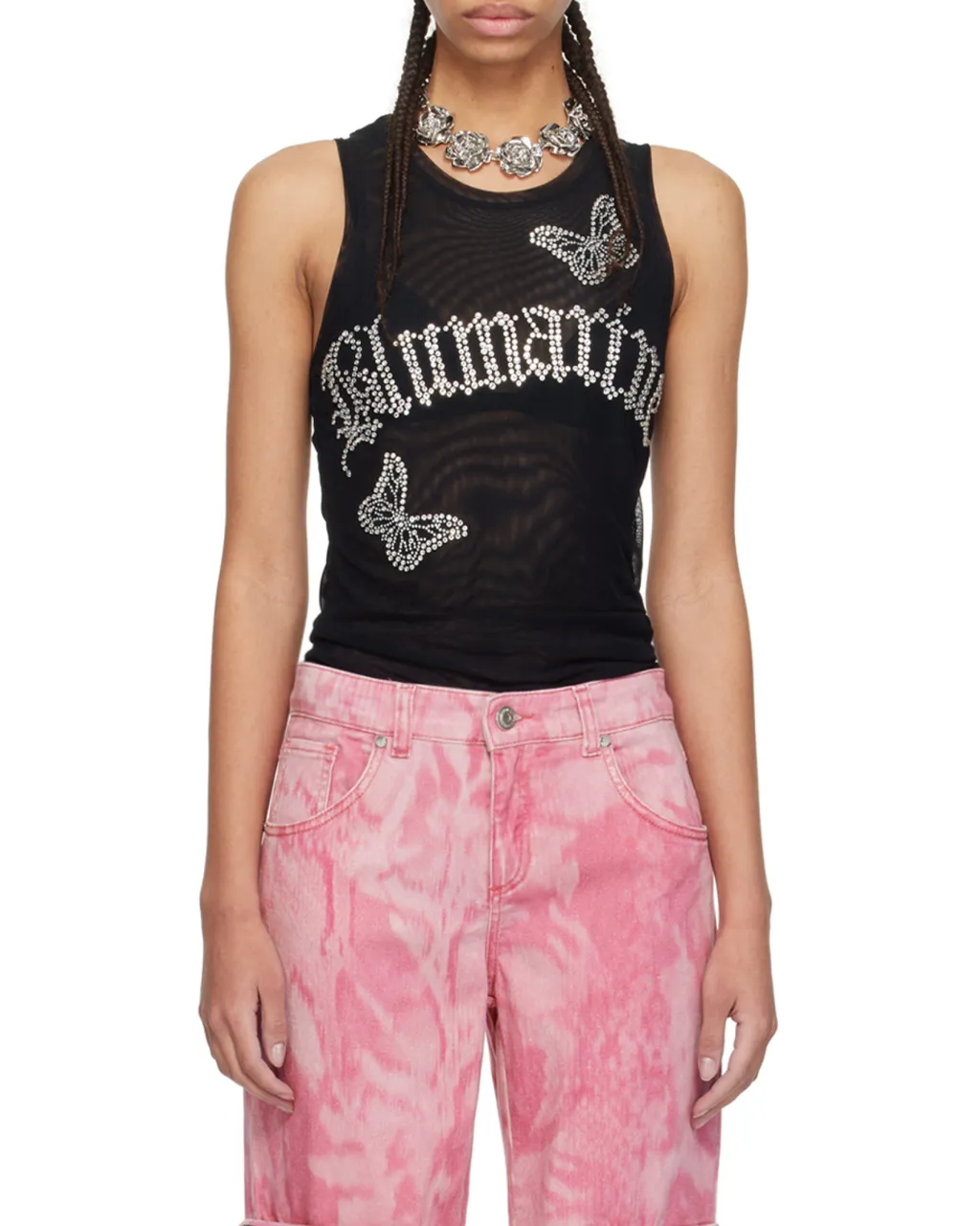 Logo-Embellishment Mesh Tank Top