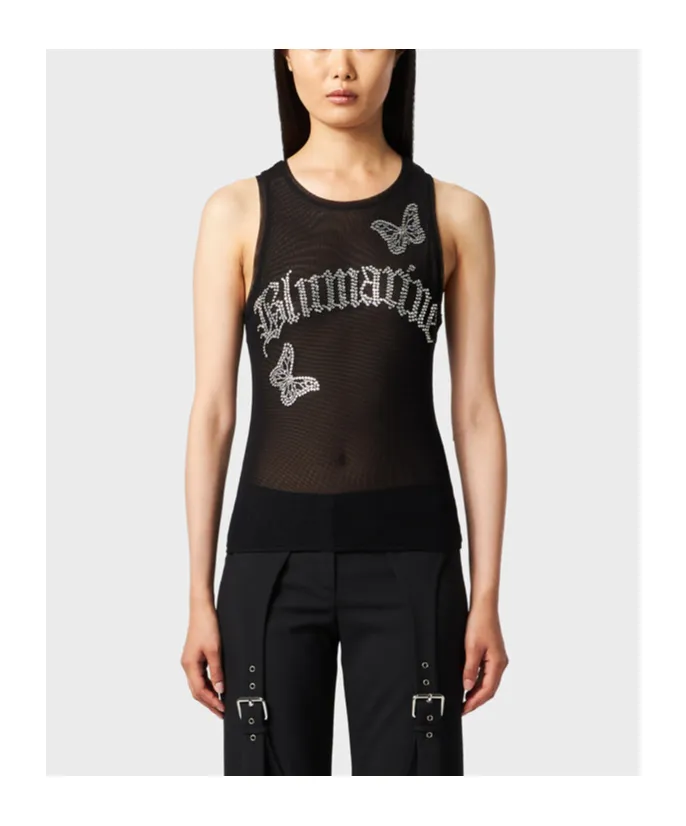 Logo-Embellishment Mesh Tank Top