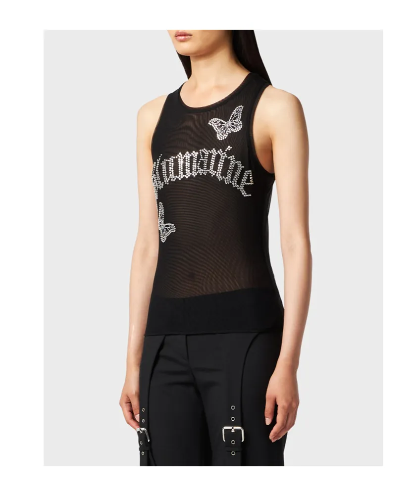 Logo-Embellishment Mesh Tank Top