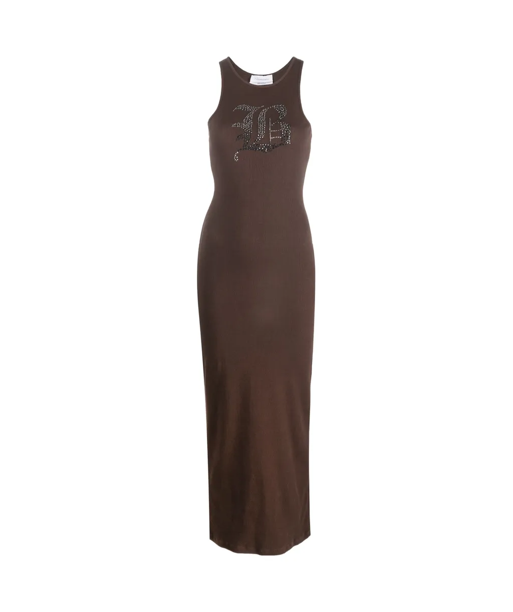 Rhinestone-Logo Midi Dress