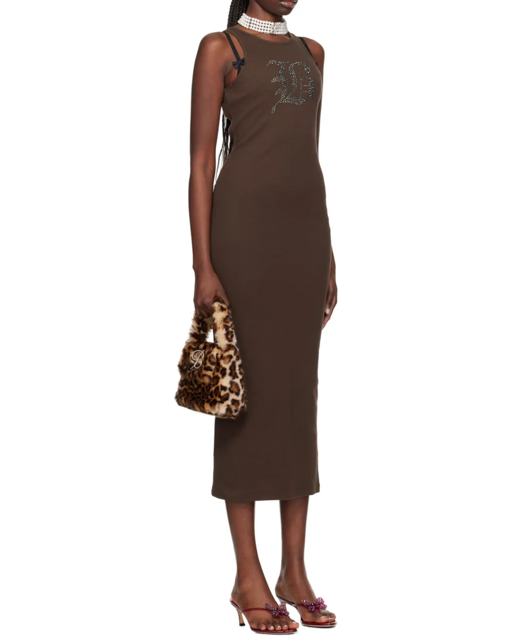 Rhinestone-Logo Midi Dress