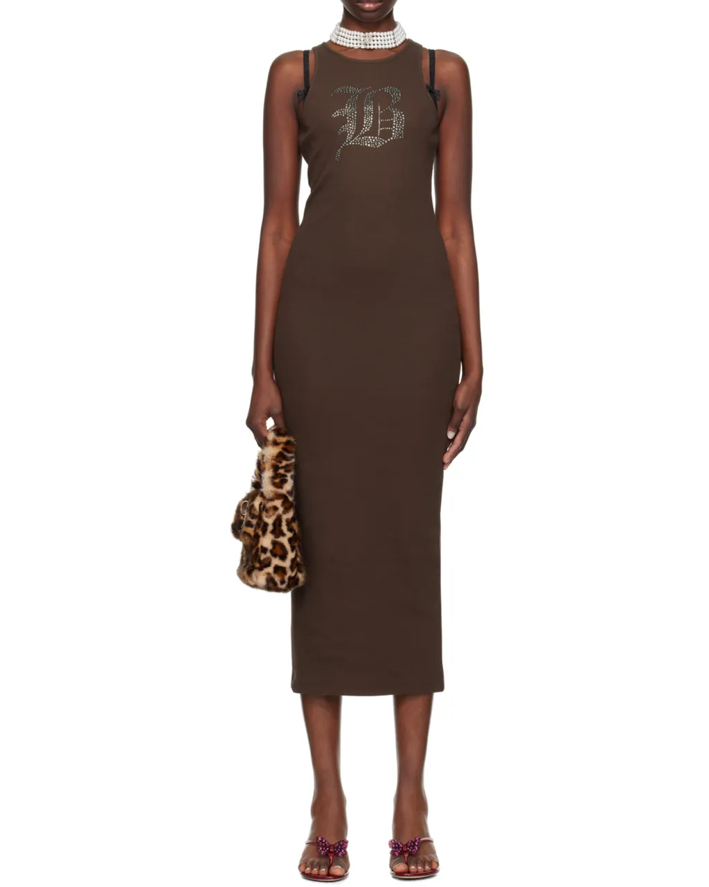 Rhinestone-Logo Midi Dress
