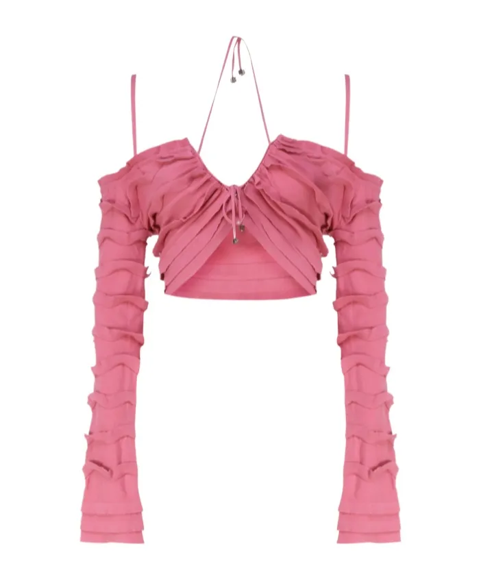 Knitted Ruffled Cropped Cardigan