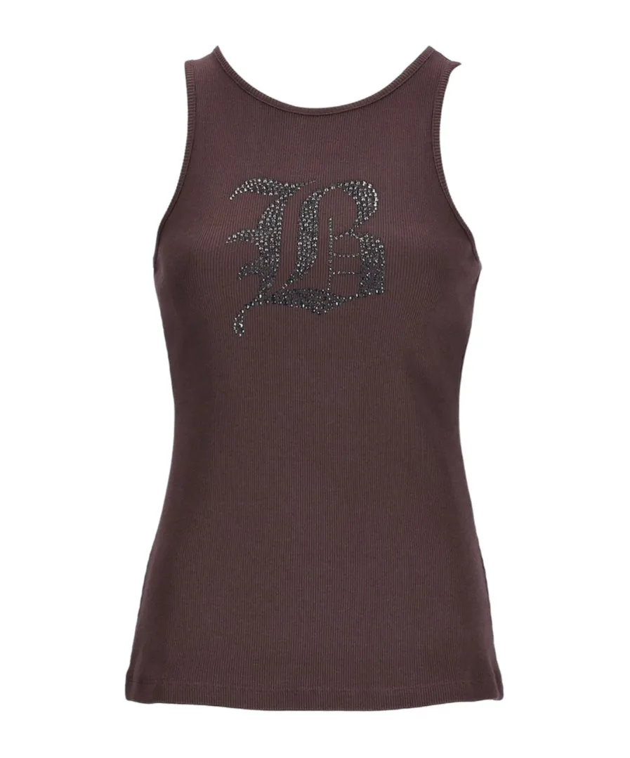 Rhinestoned Ribbed-Knit Tank Top