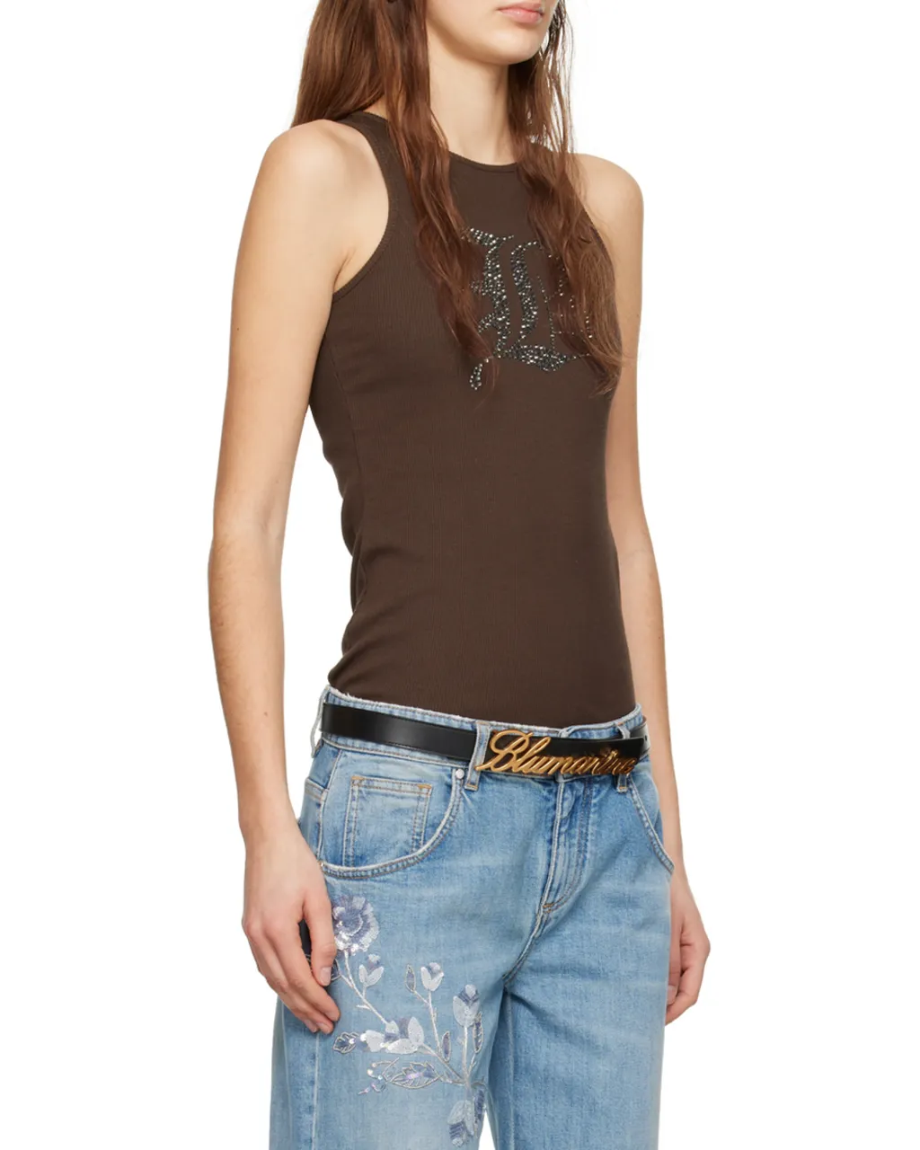 Rhinestoned Ribbed-Knit Tank Top