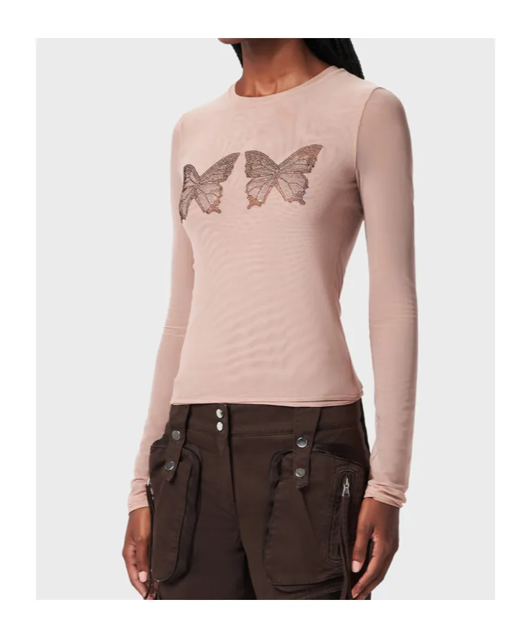 Crystal-Butterfly Tulle T-Shirt