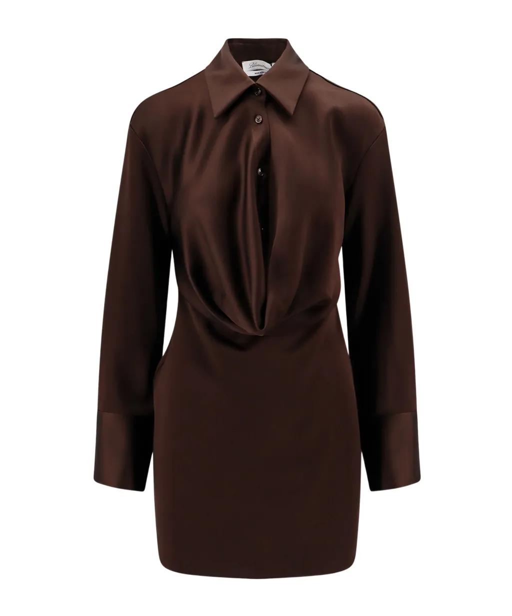 Cowl-Collar Satin Shirt Minidress