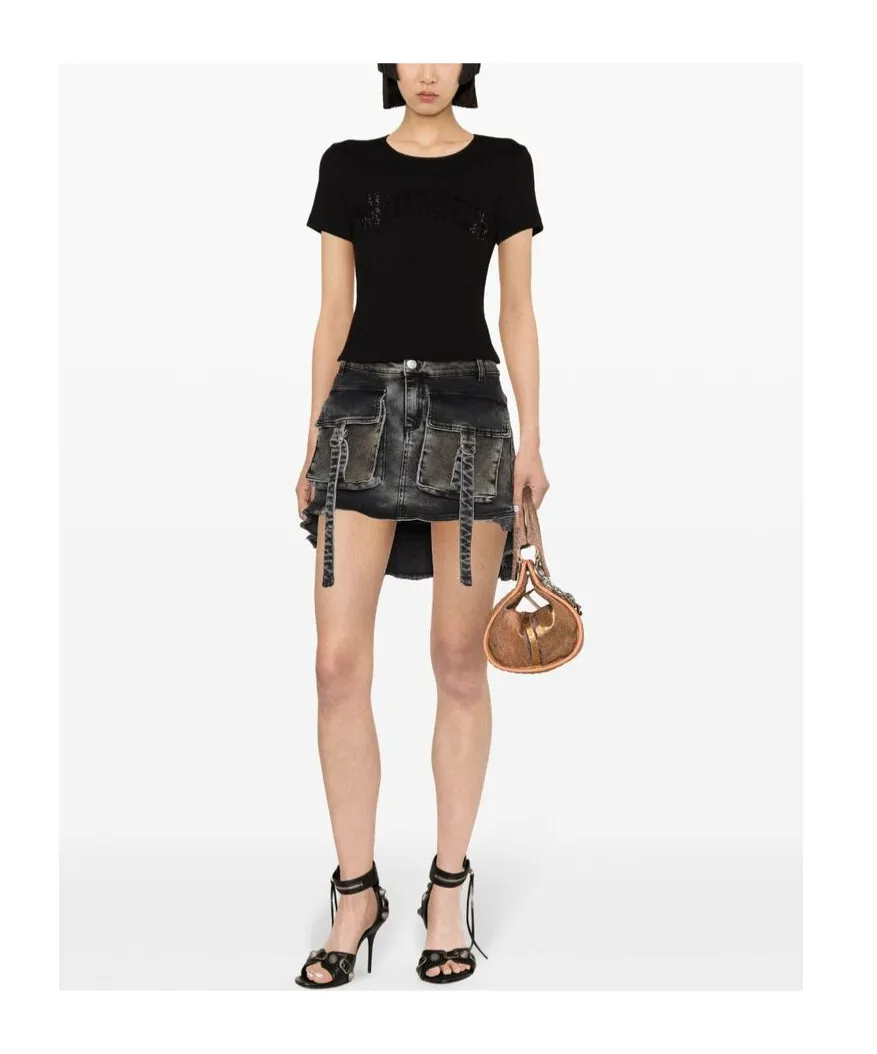 Rhinestoned Ribbed T-Shirt