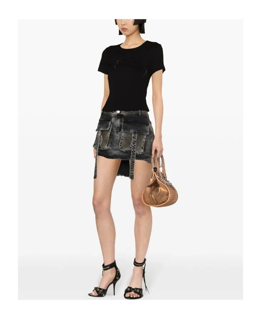 Rhinestoned Ribbed T-Shirt