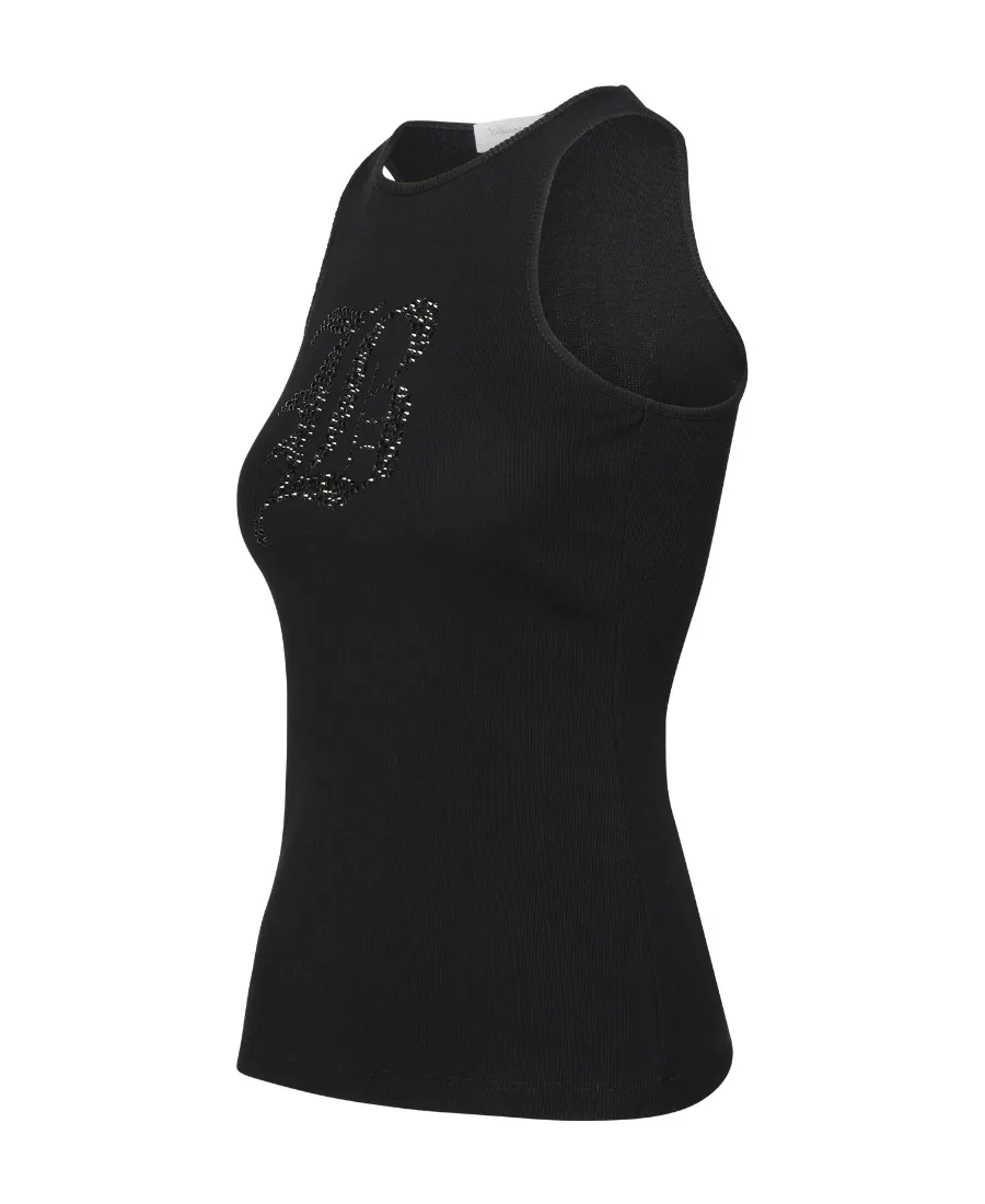 Logo Embellished Ribbed-Knit Tank Top