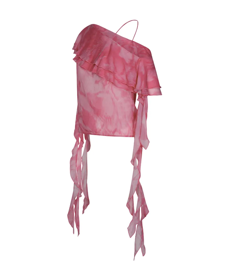 Ruffled Asymmetric Silk Blouse