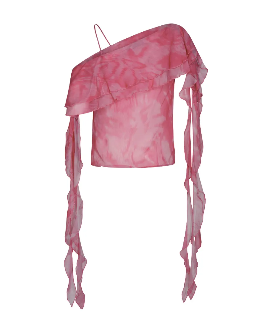 Ruffled Asymmetric Silk Blouse