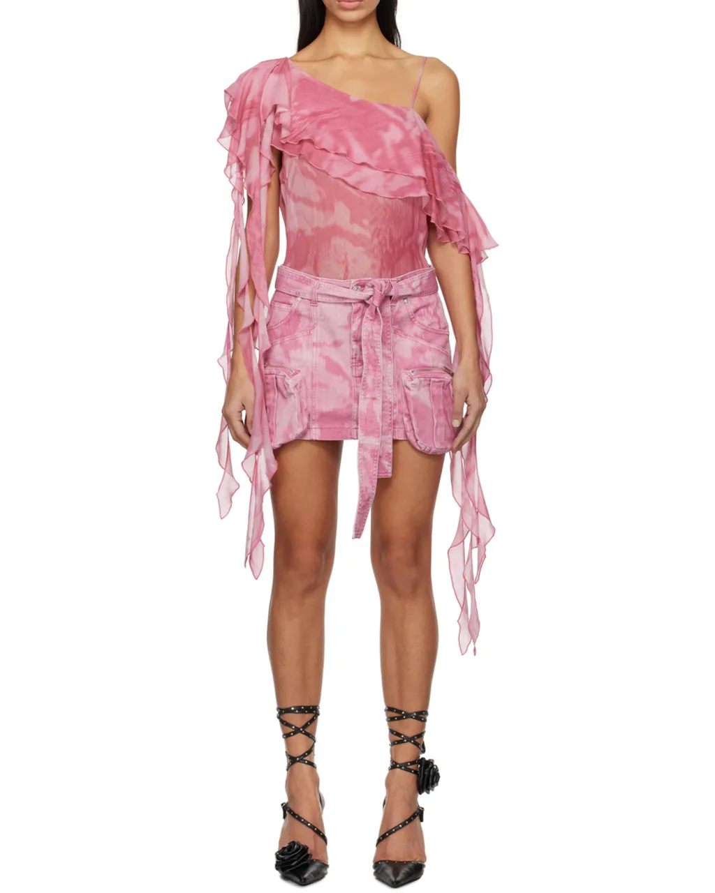 Ruffled Asymmetric Silk Blouse