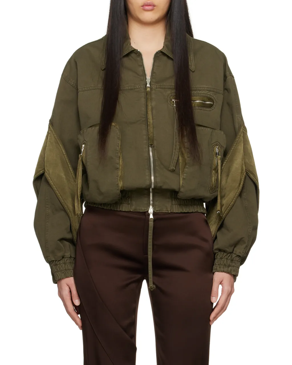 Satin-Inserts Bomber Jacket