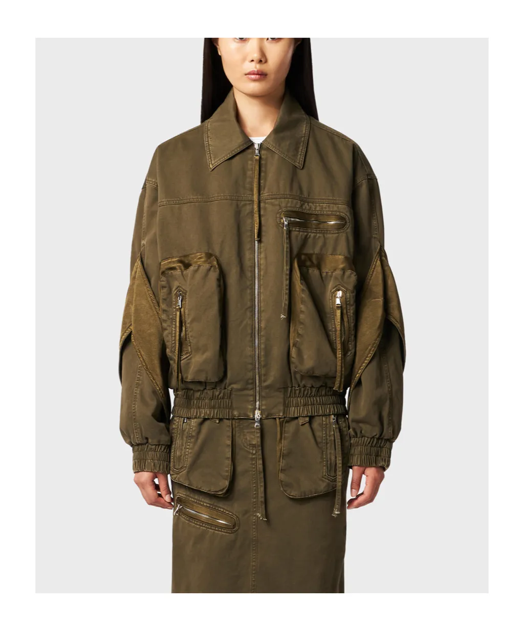 Satin-Inserts Bomber Jacket