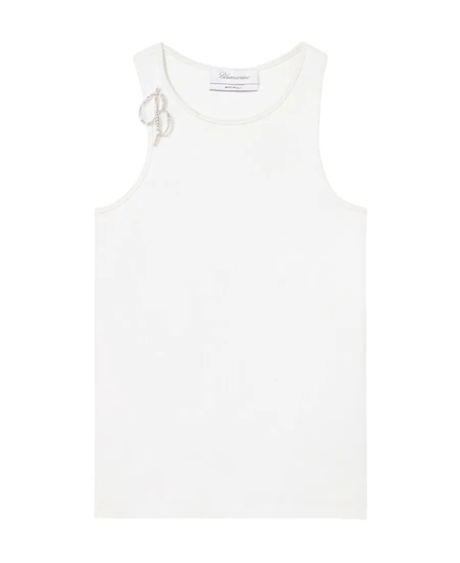 Brooch-Detail Crewneck Tank Top