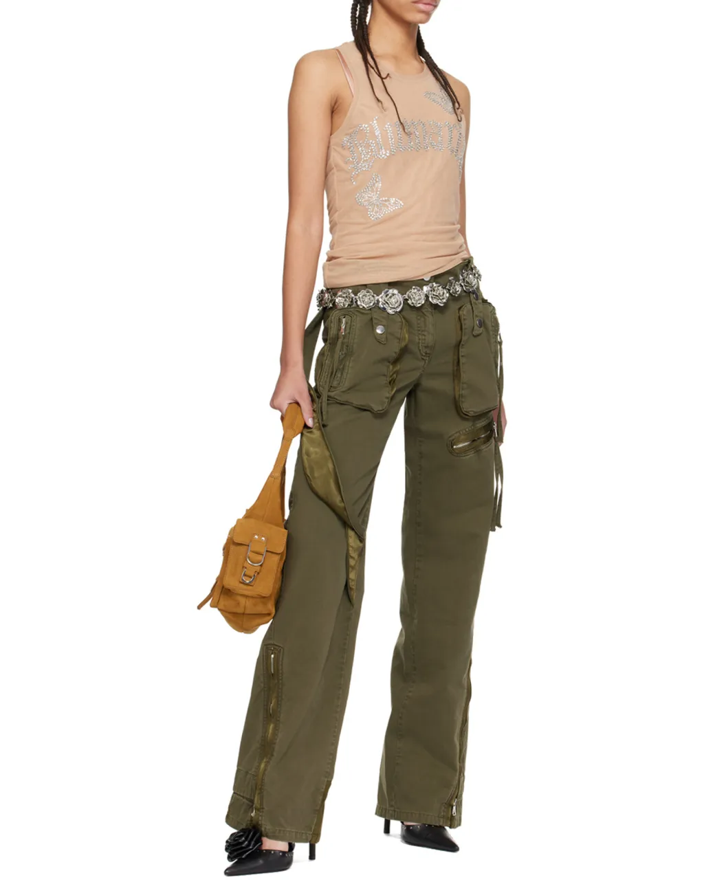 Satin Inlaid Overalls Casual Pants