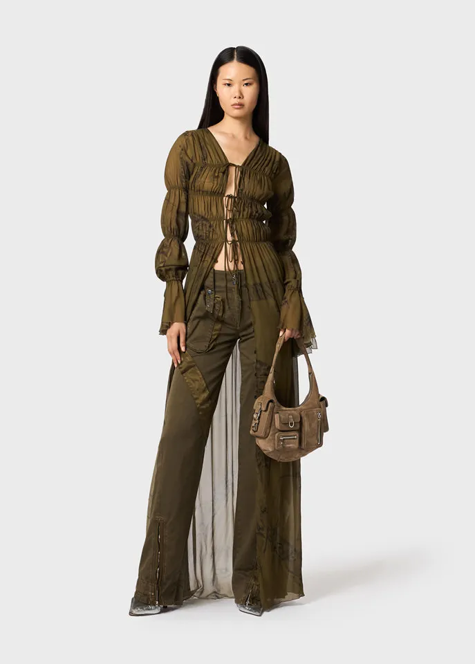 Satin Inlaid Overalls Casual Pants