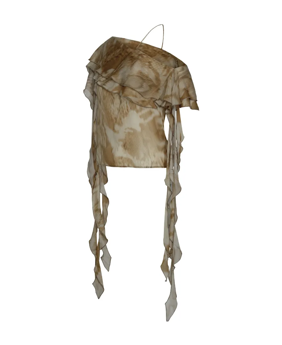 Abstract-Print Semi-Sheer Blouse