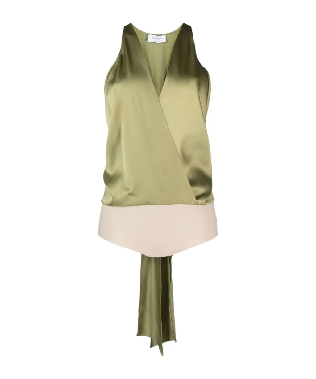 Plunging V-Neck Open Back Satin Bodysuit