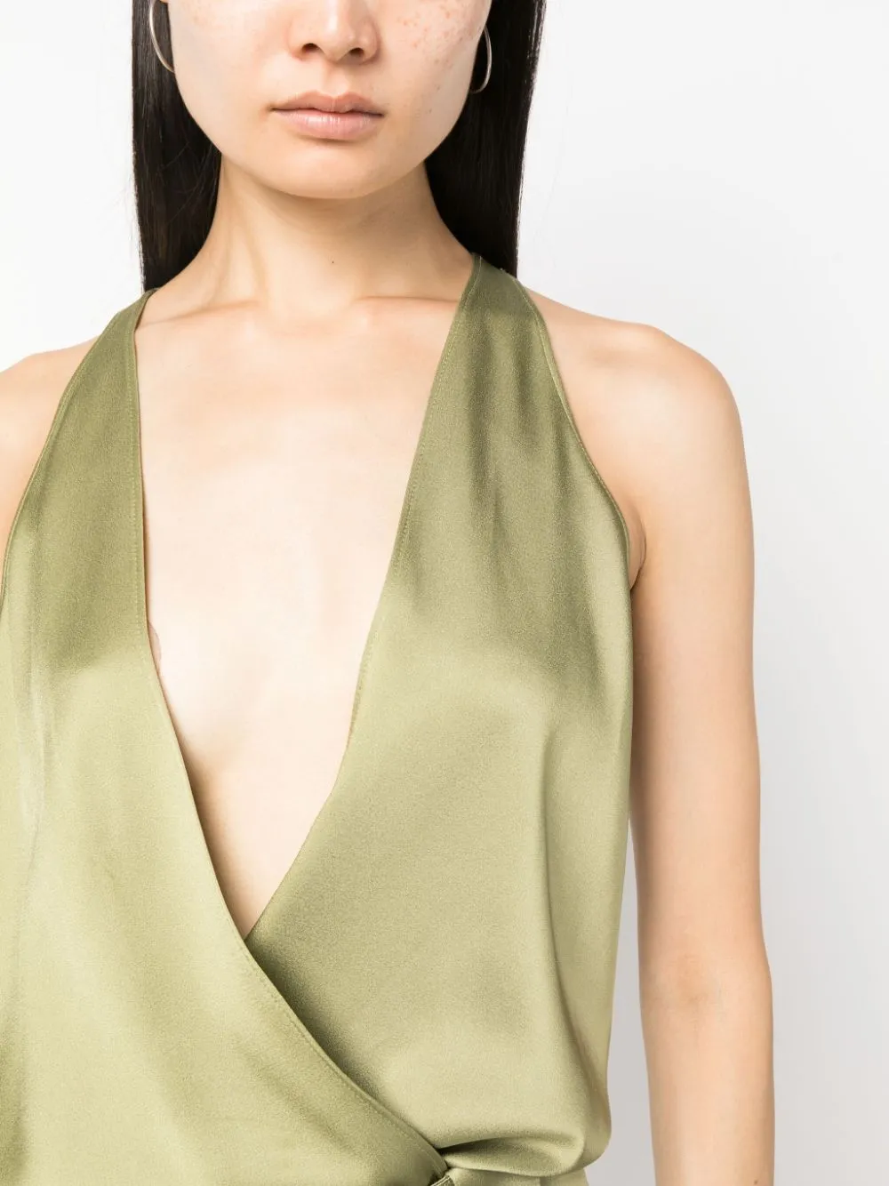 Plunging V-Neck Open Back Satin Bodysuit