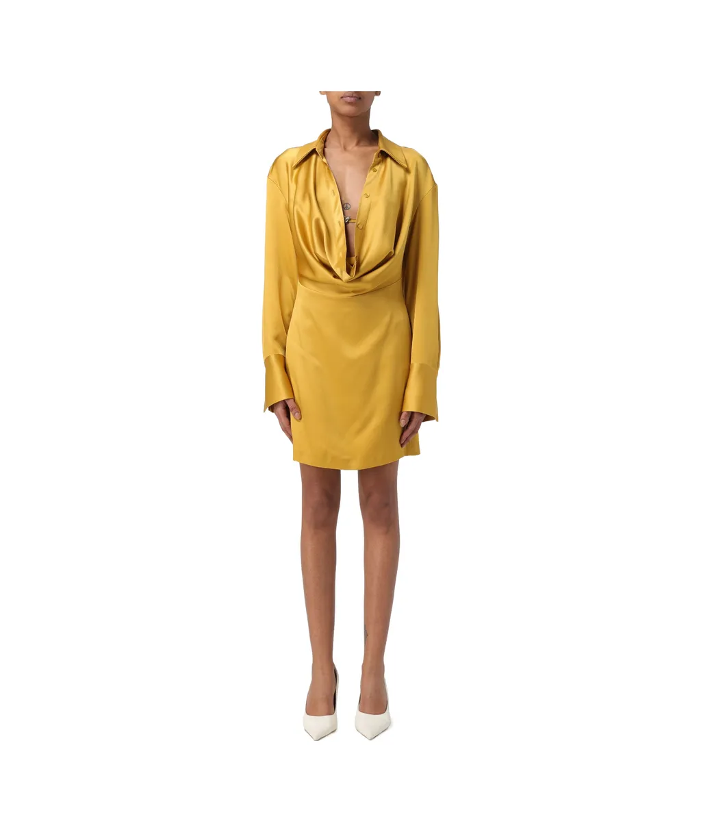 Long Sleeve Satin Mini Shirt Dress