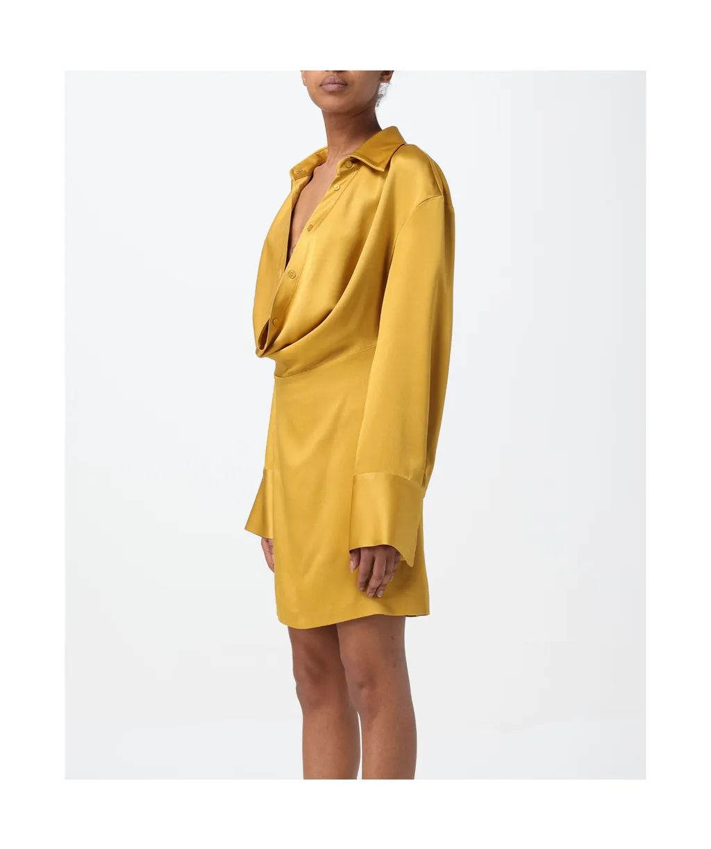 Long Sleeve Satin Mini Shirt Dress