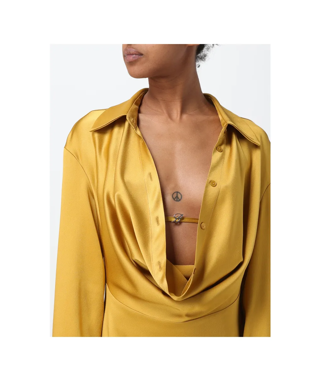 Long Sleeve Satin Mini Shirt Dress