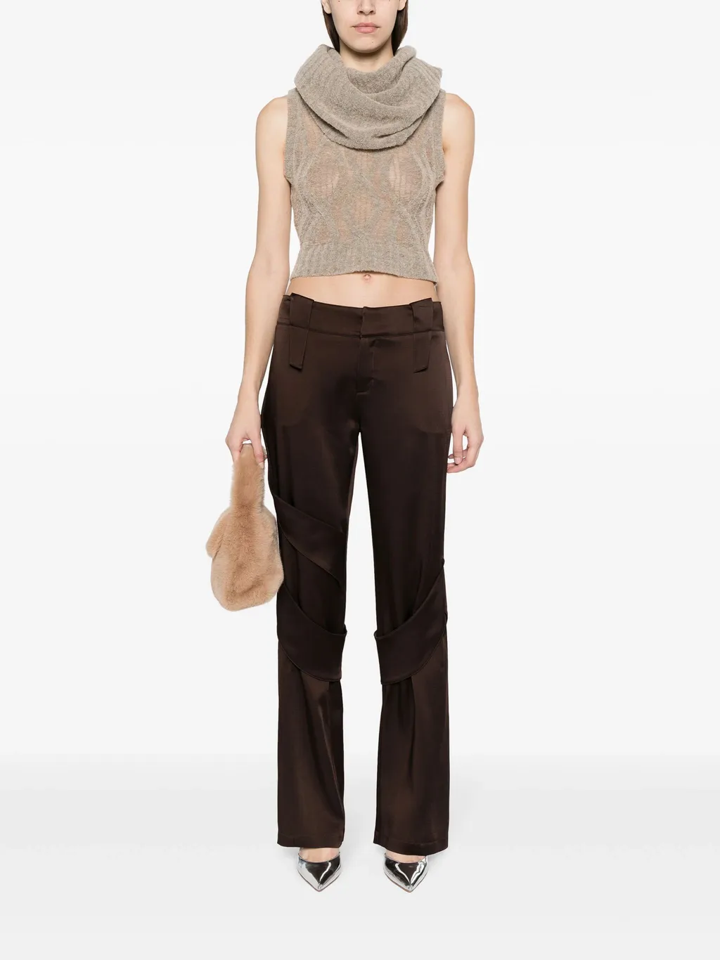 Satin Wide-Leg Cargo Trousers