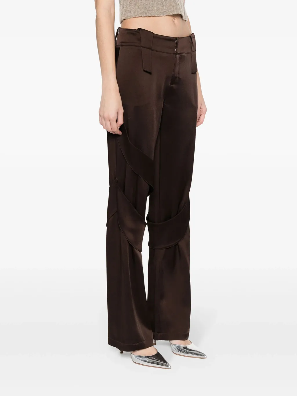 Satin Wide-Leg Cargo Trousers