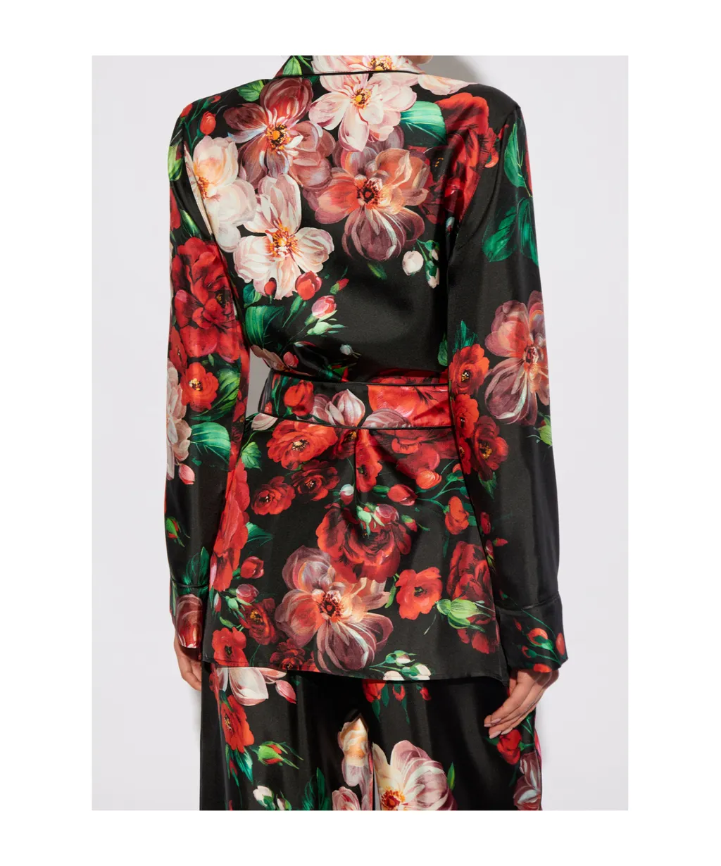 Rose Printed Long-Sleeved Twill Pajama Shirt