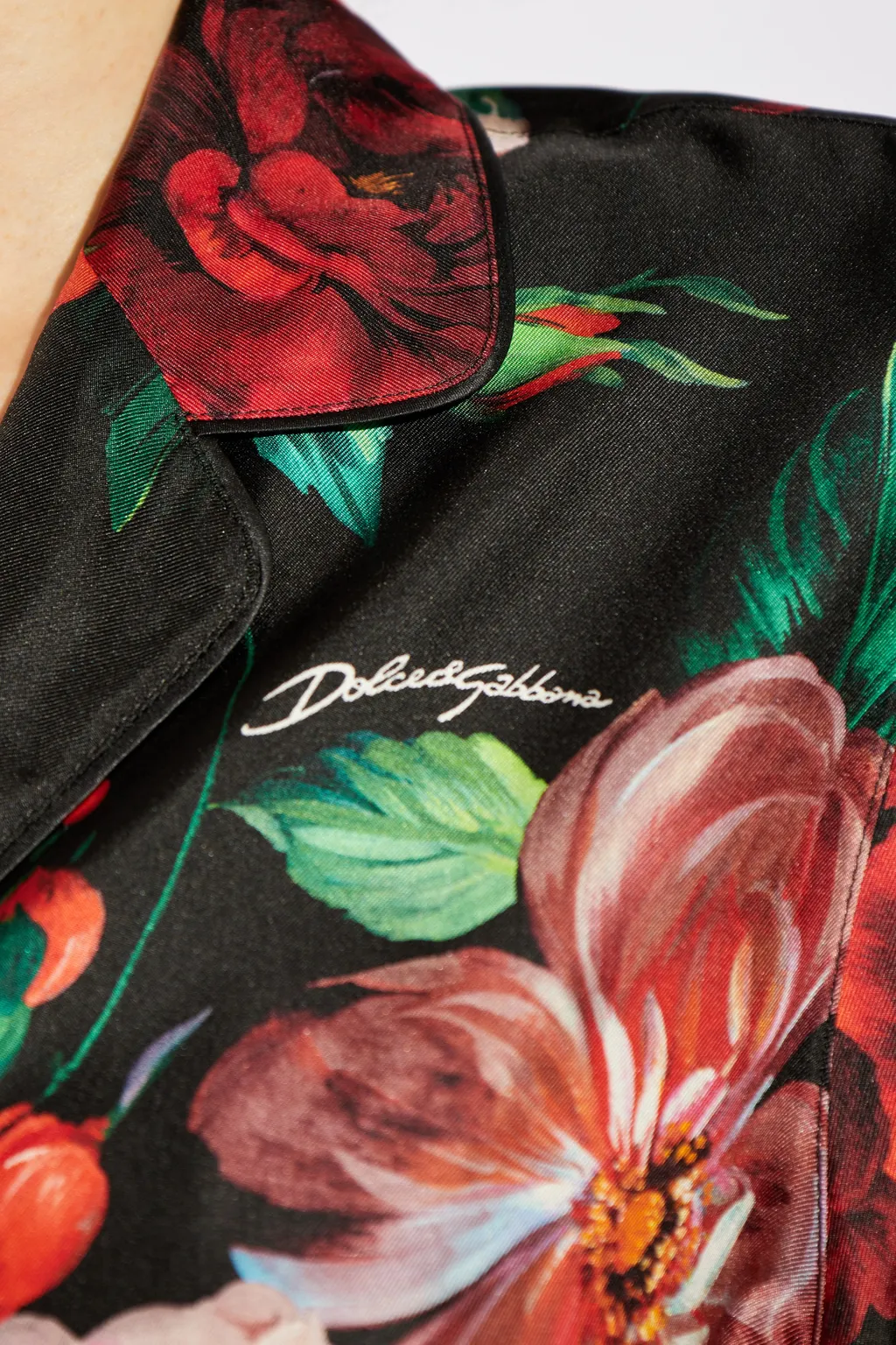 Rose Printed Long-Sleeved Twill Pajama Shirt