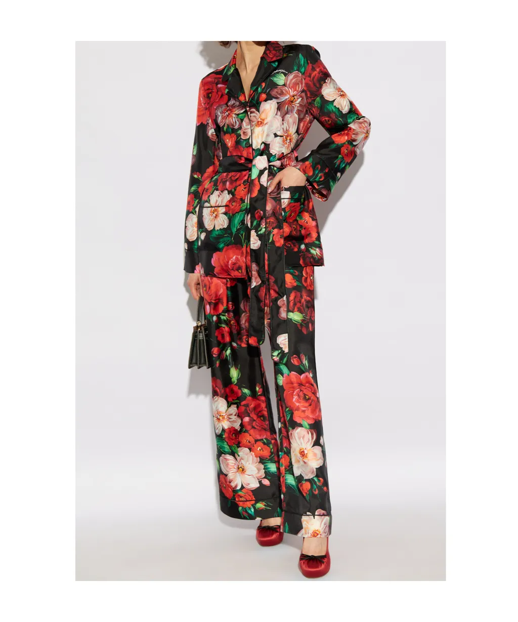 Rose Printed Long-Sleeved Twill Pajama Shirt