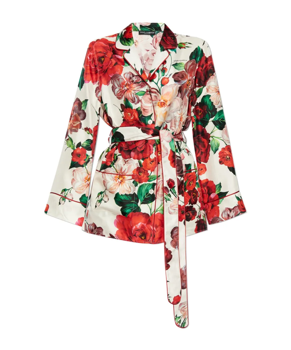 Rose Printed Long-Sleeved Twill Pajama Shirt