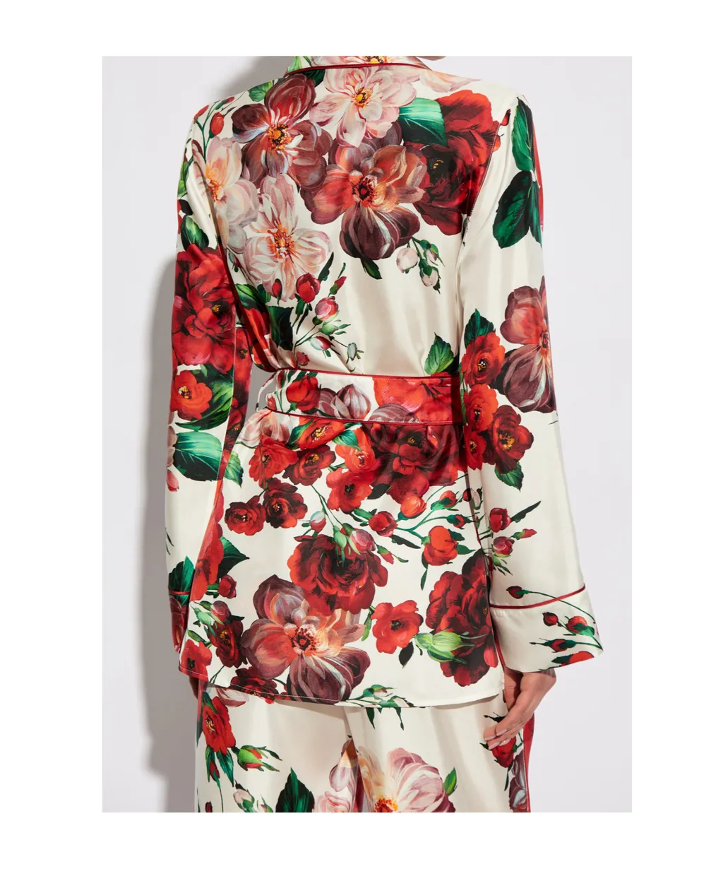 Rose Printed Long-Sleeved Twill Pajama Shirt