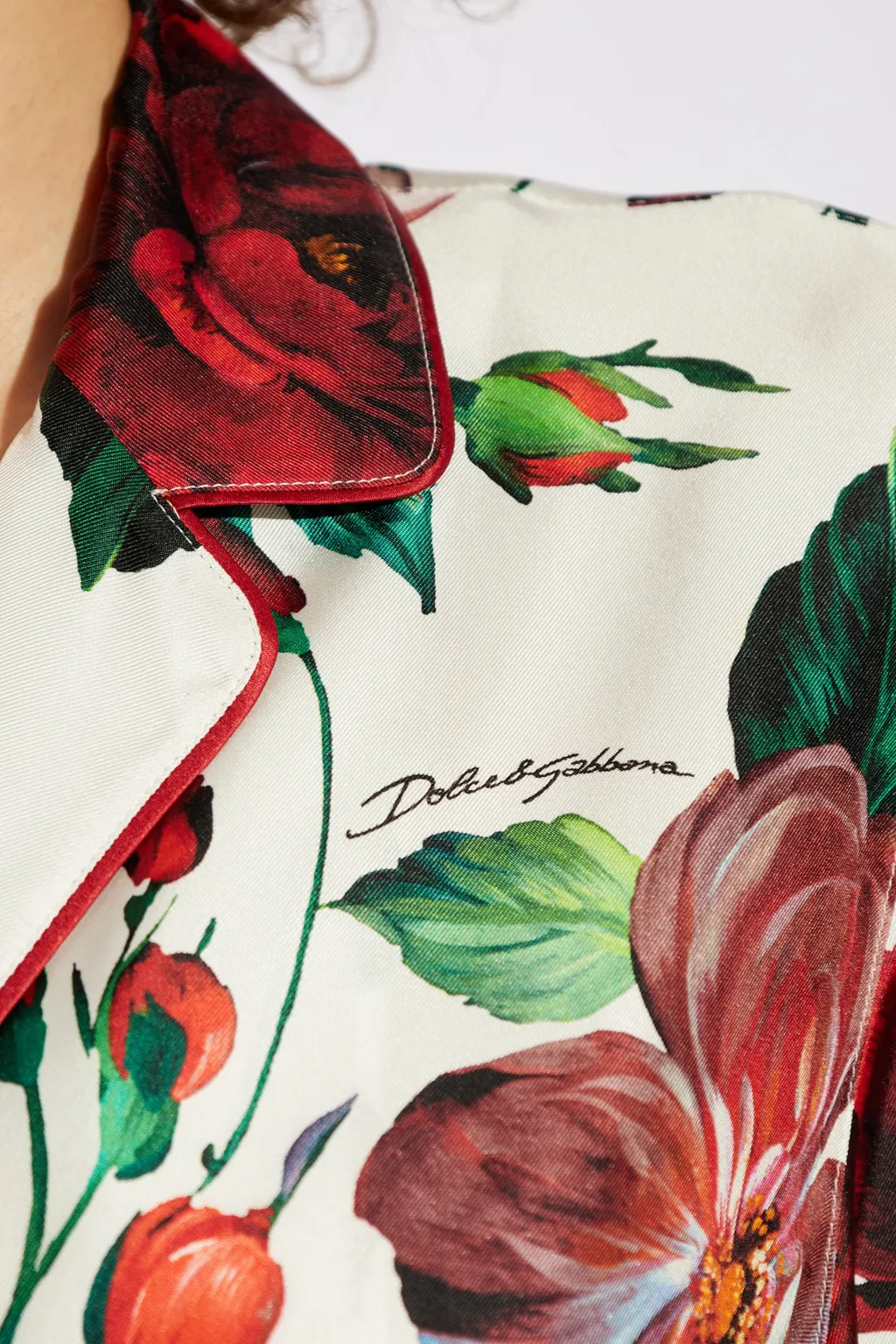 Rose Printed Long-Sleeved Twill Pajama Shirt