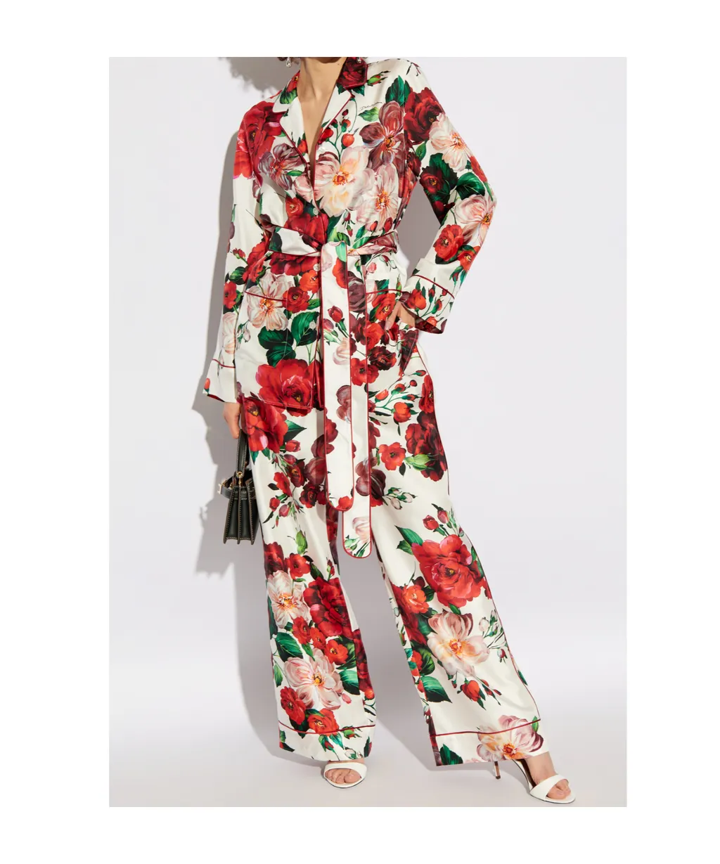 Rose Printed Long-Sleeved Twill Pajama Shirt