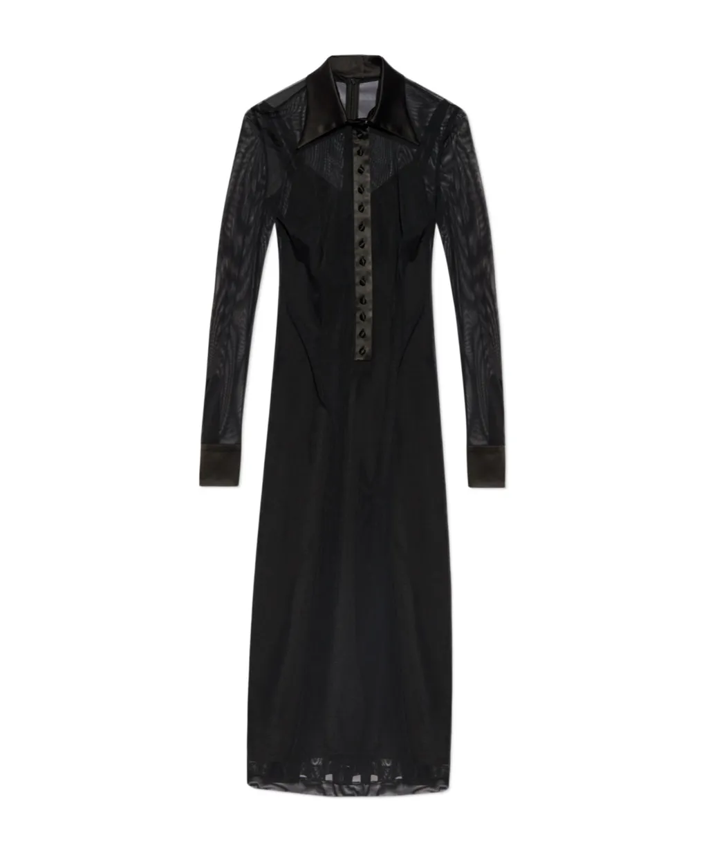 Satin Detailed Tulle Shirt Dress
