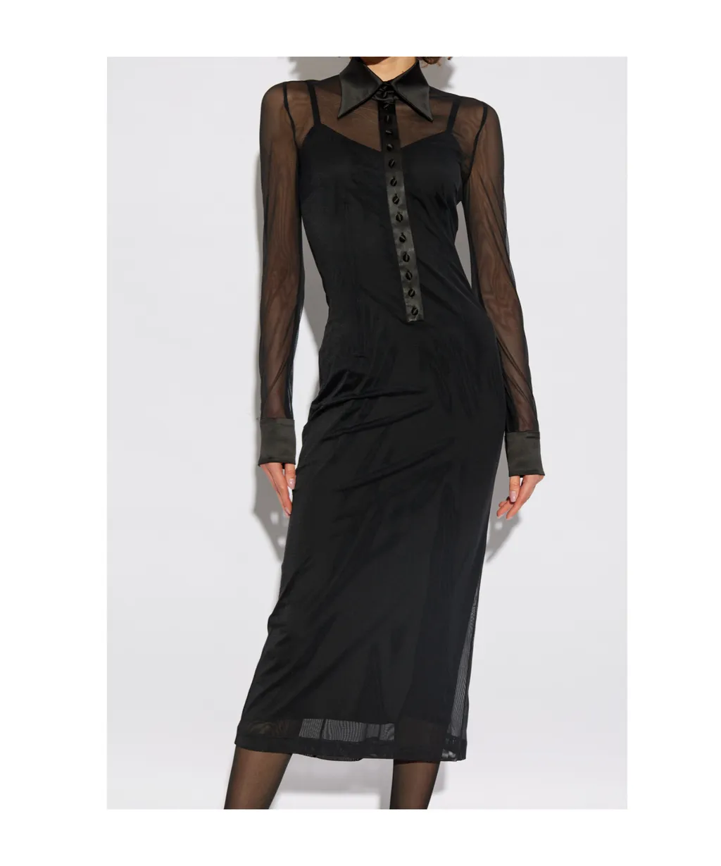 Satin Detailed Tulle Shirt Dress