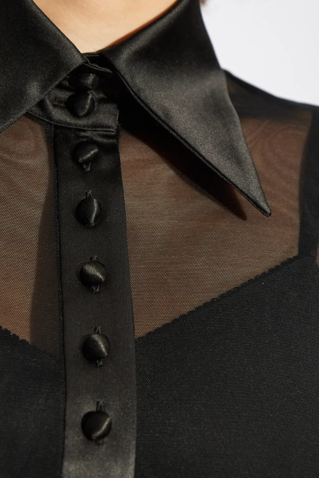 Satin Detailed Tulle Shirt Dress
