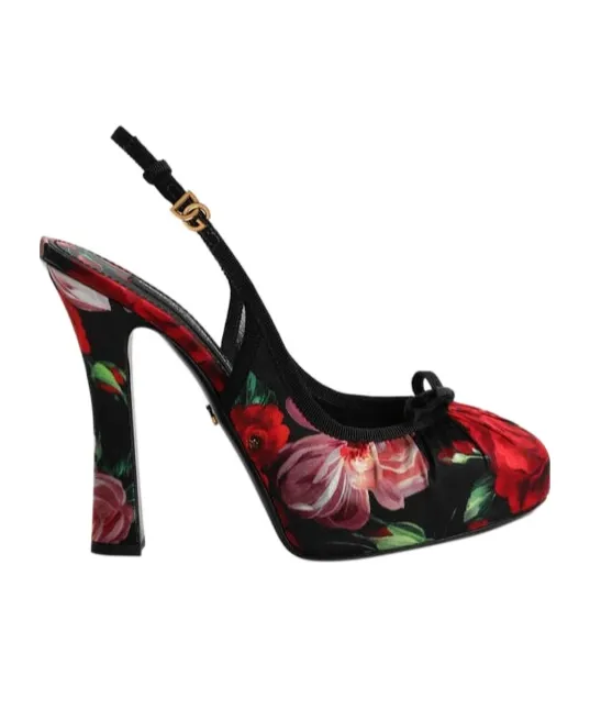 Floral Printed Satin Slingbacks