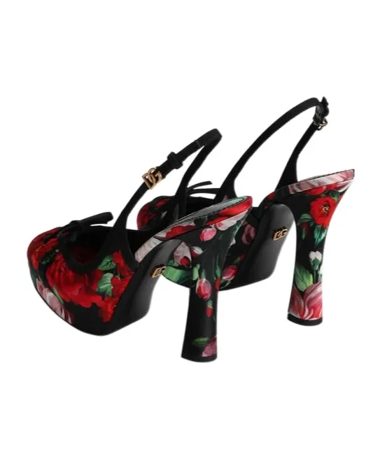 Floral Printed Satin Slingbacks