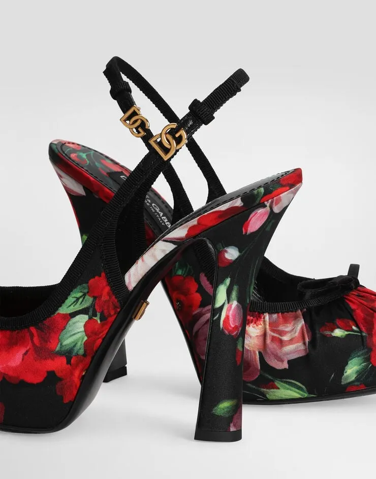 Floral Printed Satin Slingbacks