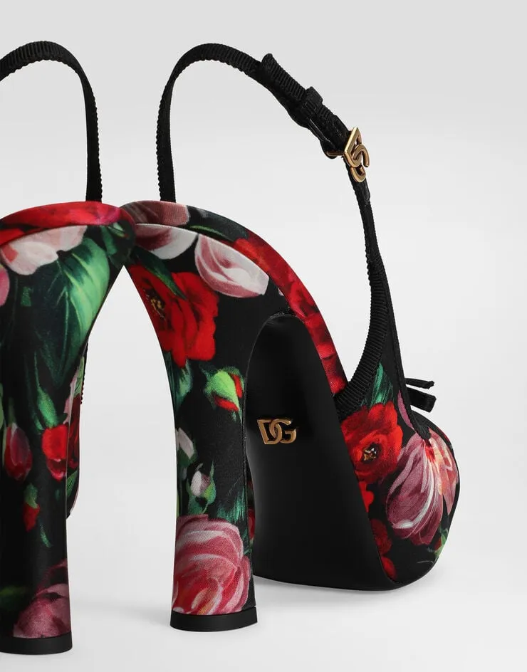 Floral Printed Satin Slingbacks