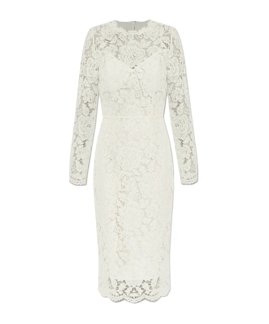 Branded Floral Cordonetto Lace Sheath Dress
