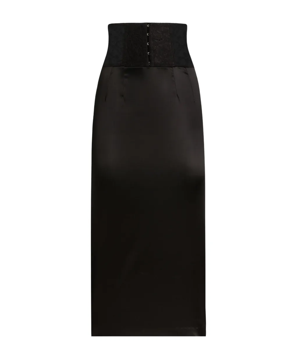 Belt Detailed Satin Calf-Length Skirt