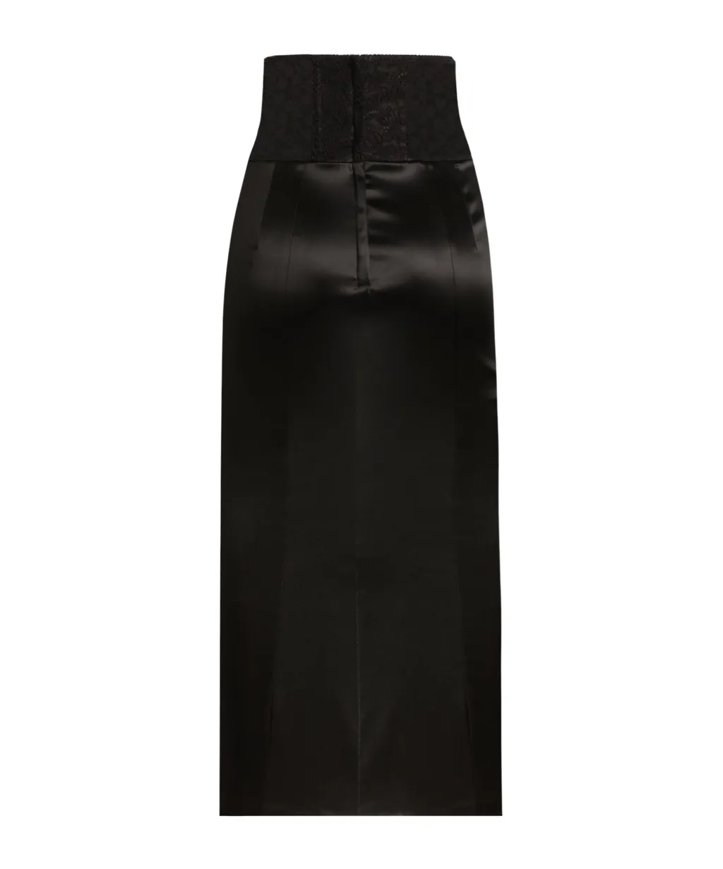 Belt Detailed Satin Calf-Length Skirt