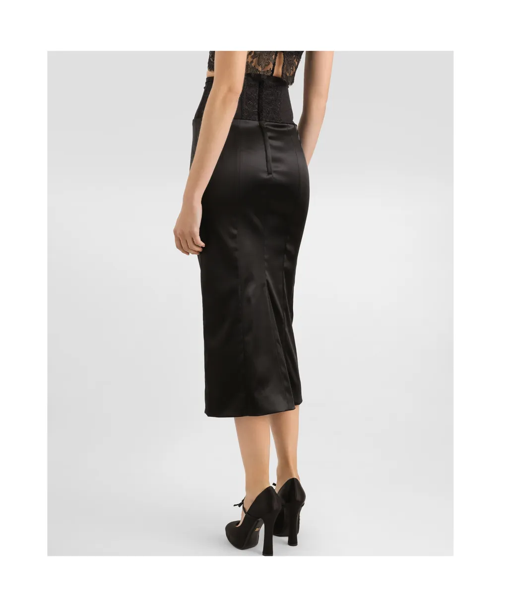 Belt Detailed Satin Calf-Length Skirt