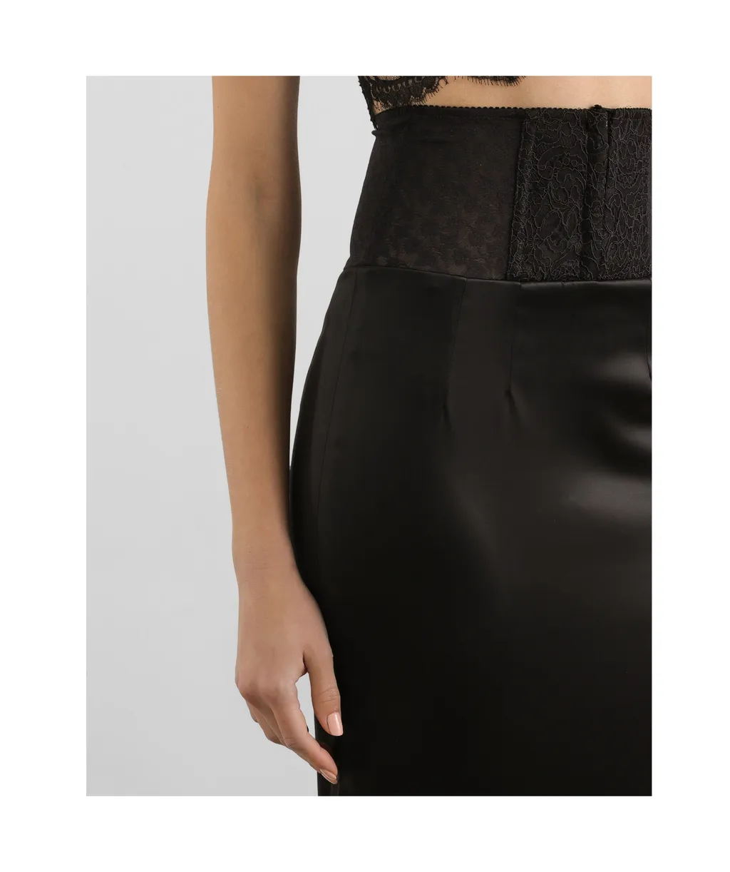 Belt Detailed Satin Calf-Length Skirt